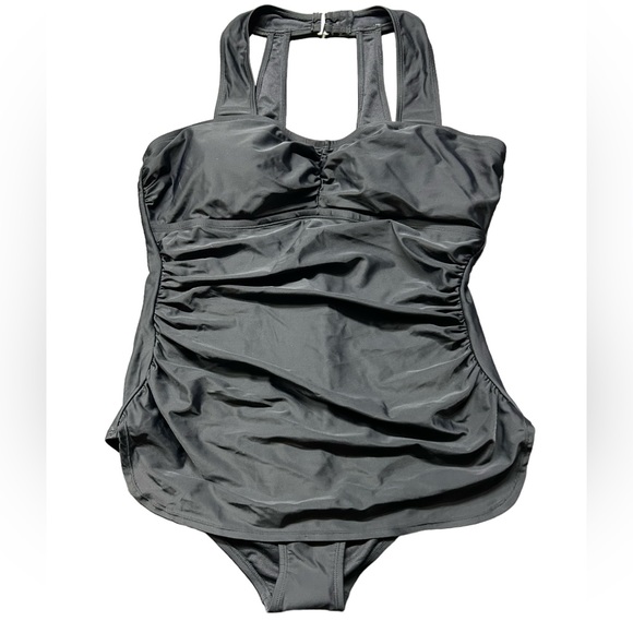 CUPSHE womens plus size 1x black maternity one piece 1950s inspired swimsuit NWT - Picture 2 of 5